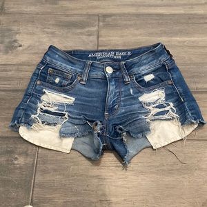 American‎ Eagle Outfitters Super Stretch Distressed Shortie Jean Shorts Size 0
